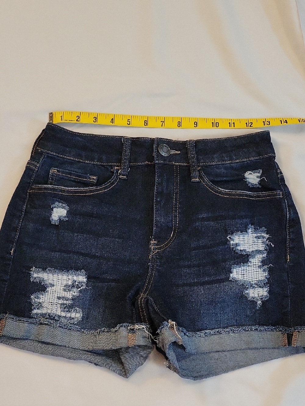 SO Dark Blue Distressed Cuffed Denim Shorts